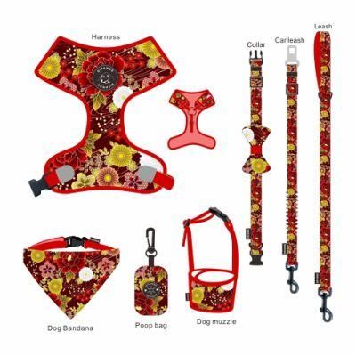 Latest Desirable Adjustable Polyester Pet Lovely Dog Harness Bow Tie and Leash Set