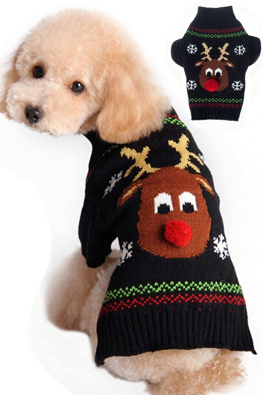 Dog Sweaters Christmas Cartoon Reindeer Pet Cat Winter Knitwear Warm Clothes