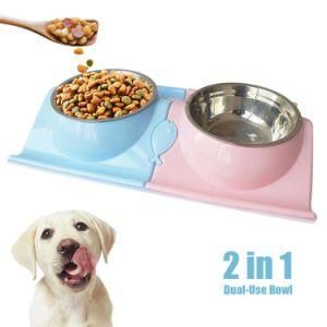 Dog Cat Bowls Double Stainless Steel Pet Bowls with Folding Water Food Feeder for Pet