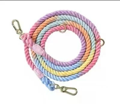 Hand-Woven Rainbow Gradient Color Double-Headed Dog Leash Multifunctional Dog Leash