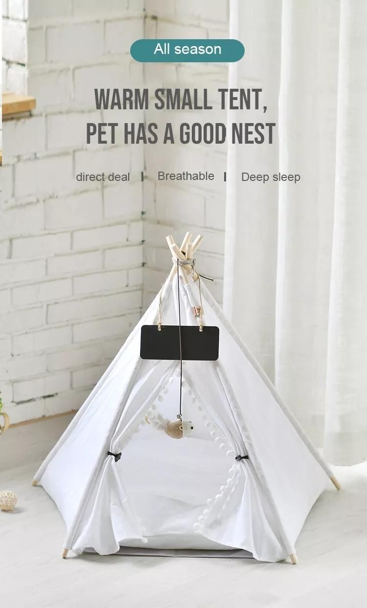 Wholesale Foldable Cotton Fabric Pet Teepee Dog Tent Factory Price Five Sticks Wholesale Pet Bed Dog Teepee Tent