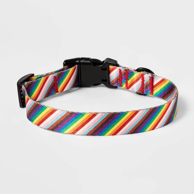 Latest Design Pet Collar Adjustable Polyester Rainbow Buckle Dog Collar