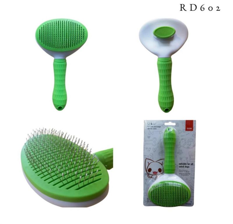 Oval Self-Cleaning Slicker Brush for Dogs and Cats Pet Grooming Dematting Brush Fine Needle-Green-L