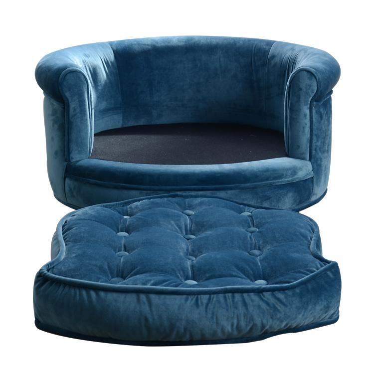 Luxury Tufted Round-Backed Pet Sofa Bed with Pillow