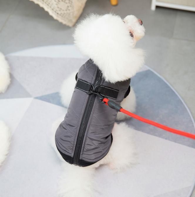 Puppy Pet Thick Coat with Reflective Stripe and Tracking Pulling Buckle Two Legged Dog Warming Clothes