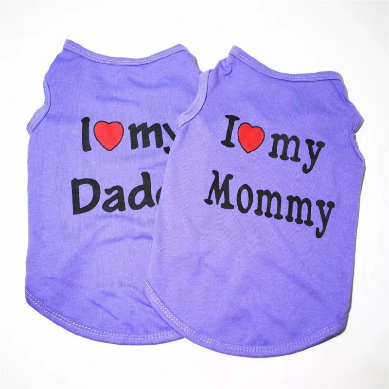 Wholesale Cute I Love My Mum/Dad Printed Dog T-Shirt Summer Puppy Clothes for Small Medium Dogs