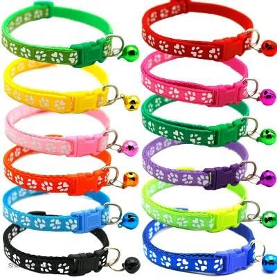 Small Dog Cute Bell Footprint Adjustable Buckle Pet Supplies Cat Collar