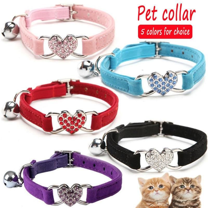 Adjustable Heart Shape Pet Dog Collar Bell Nylon DOT Necklace for Dog Cat Soft Pet Neck Chain