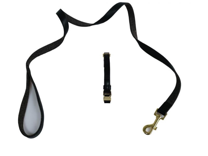 Factory Customized Microfiber Black Two Piece Set, Dog Collar+Dog Leash