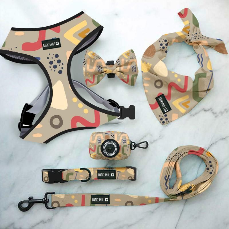Pet Supplies Dog Harness and Leash Set Strap Plaid Fabric Dog Adjustable Neoprene Harness Leash and Collar Whole Set